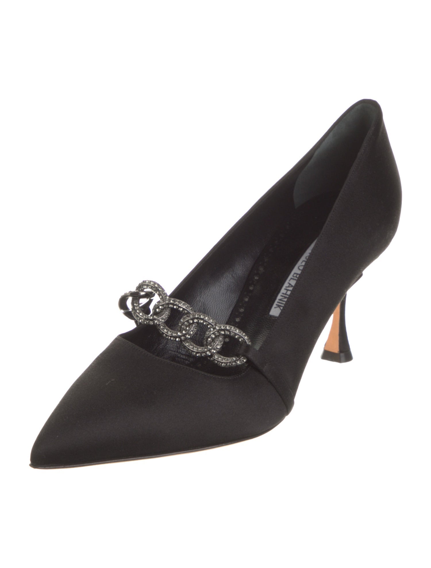 Manolo Blahnik Satin Chain-Link Accents Pumps