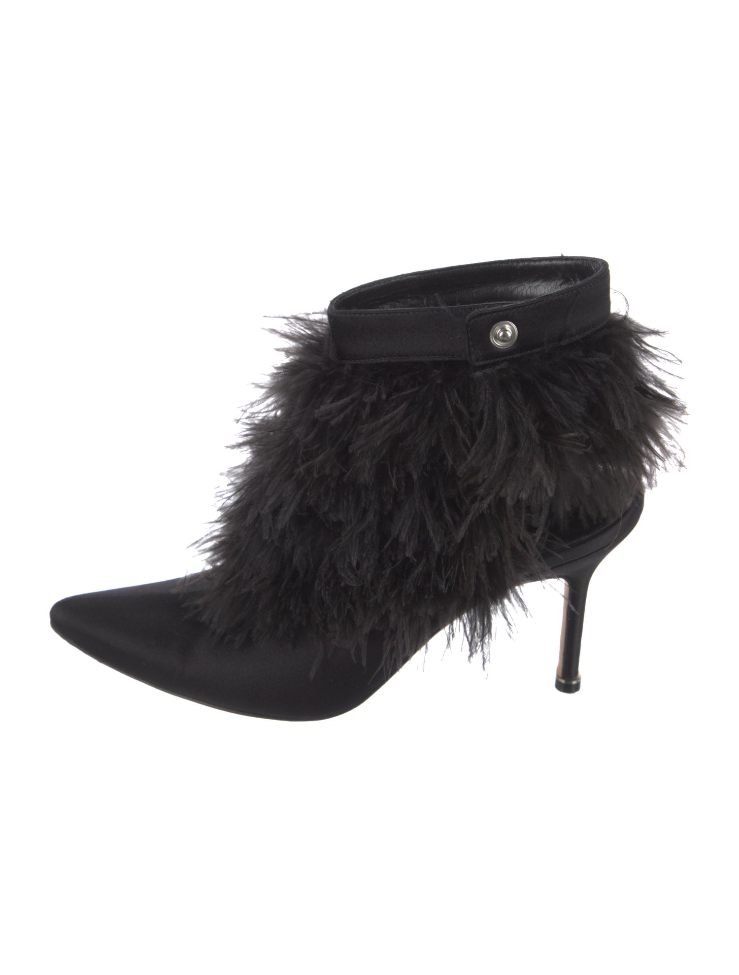 Manolo Blahnik Satin Feather Trim Mules