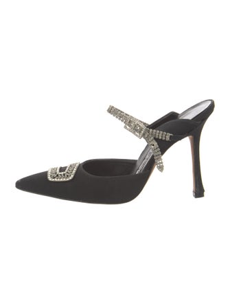 Manolo Blahnik Canvas Crystal Embellishments Mules