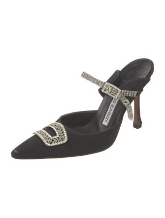 Manolo Blahnik Canvas Crystal Embellishments Mules