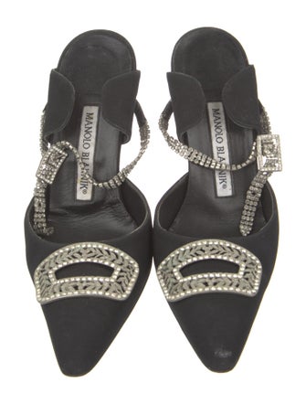 Manolo Blahnik Canvas Crystal Embellishments Mules