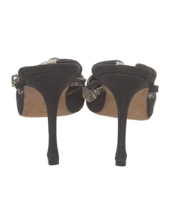 Manolo Blahnik Canvas Crystal Embellishments Mules