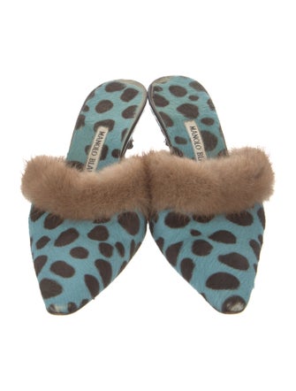 Manolo Blahnik Ponyhair Animal Print Mules