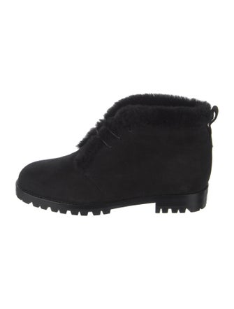 Manolo Blahnik Suede Faux Fur Trim Lace-Up Boots
