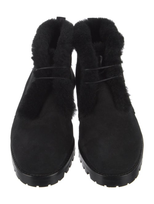 Manolo Blahnik Suede Faux Fur Trim Lace-Up Boots