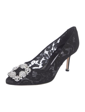 Manolo Blahnik Canvas Lace Pattern Pumps
