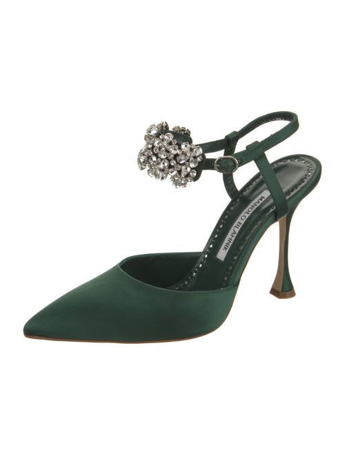 Manolo Blahnik Satin Crystal Embellishments Slingback Pumps