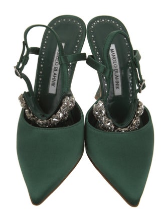 Manolo Blahnik Satin Crystal Embellishments Slingback Pumps