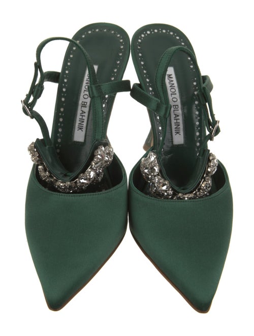 Manolo Blahnik Satin Crystal Embellishments Slingback Pumps