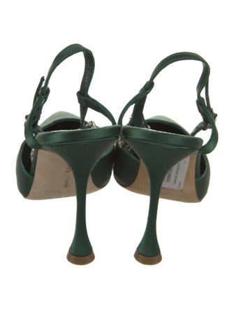 Manolo Blahnik Satin Crystal Embellishments Slingback Pumps