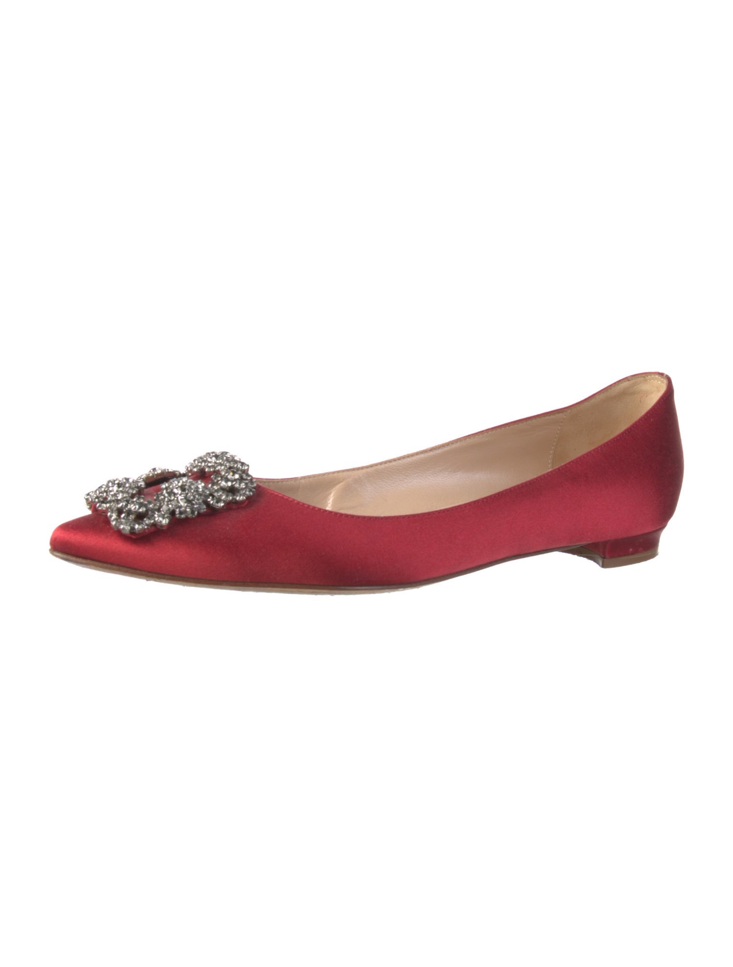 Manolo Blahnik Satin Crystal Embellishments Flats