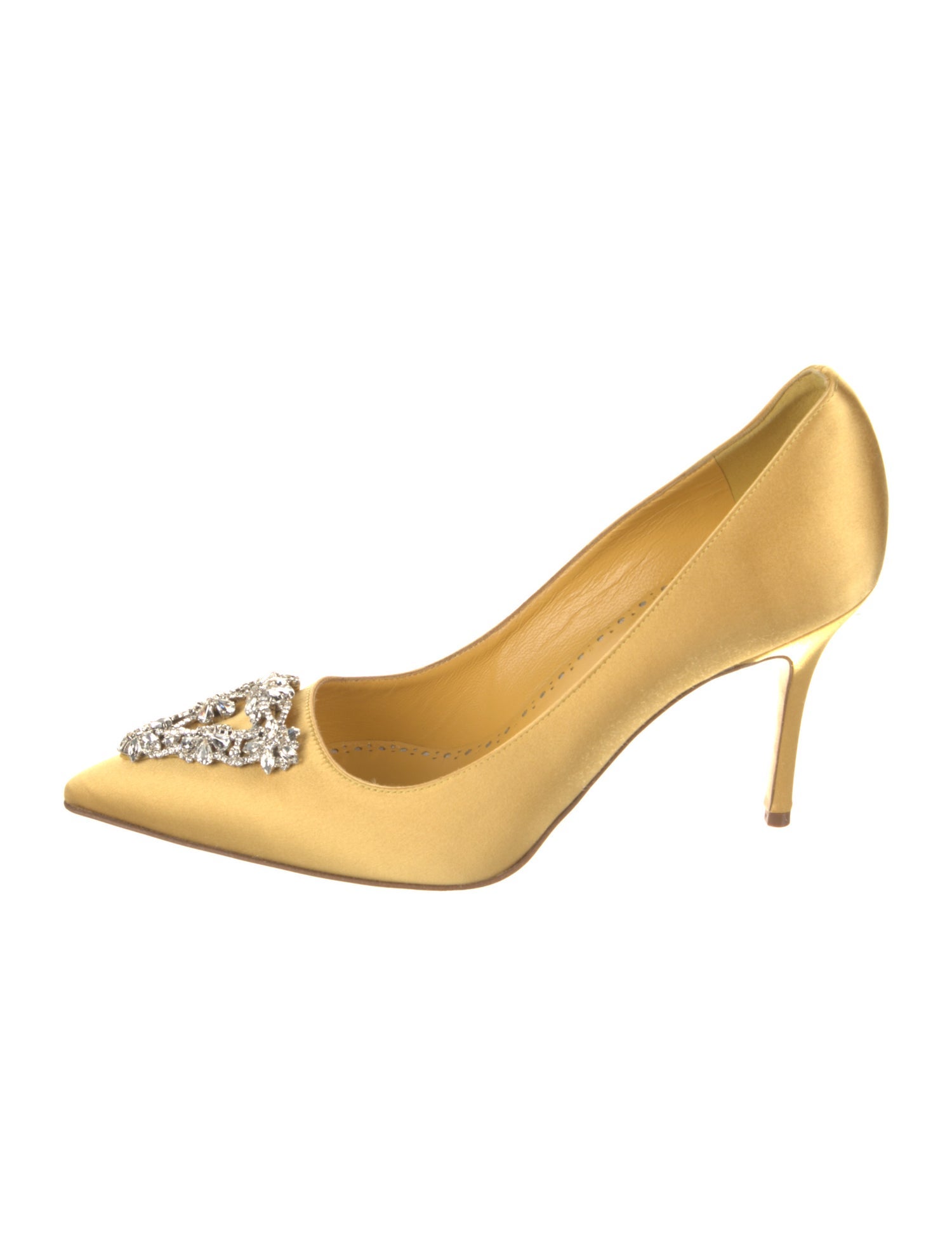 Manolo Blahnik Satin Crystal Embellishments Pumps