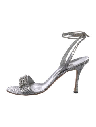 Manolo Blahnik Leather Crystal Embellishments Sandals