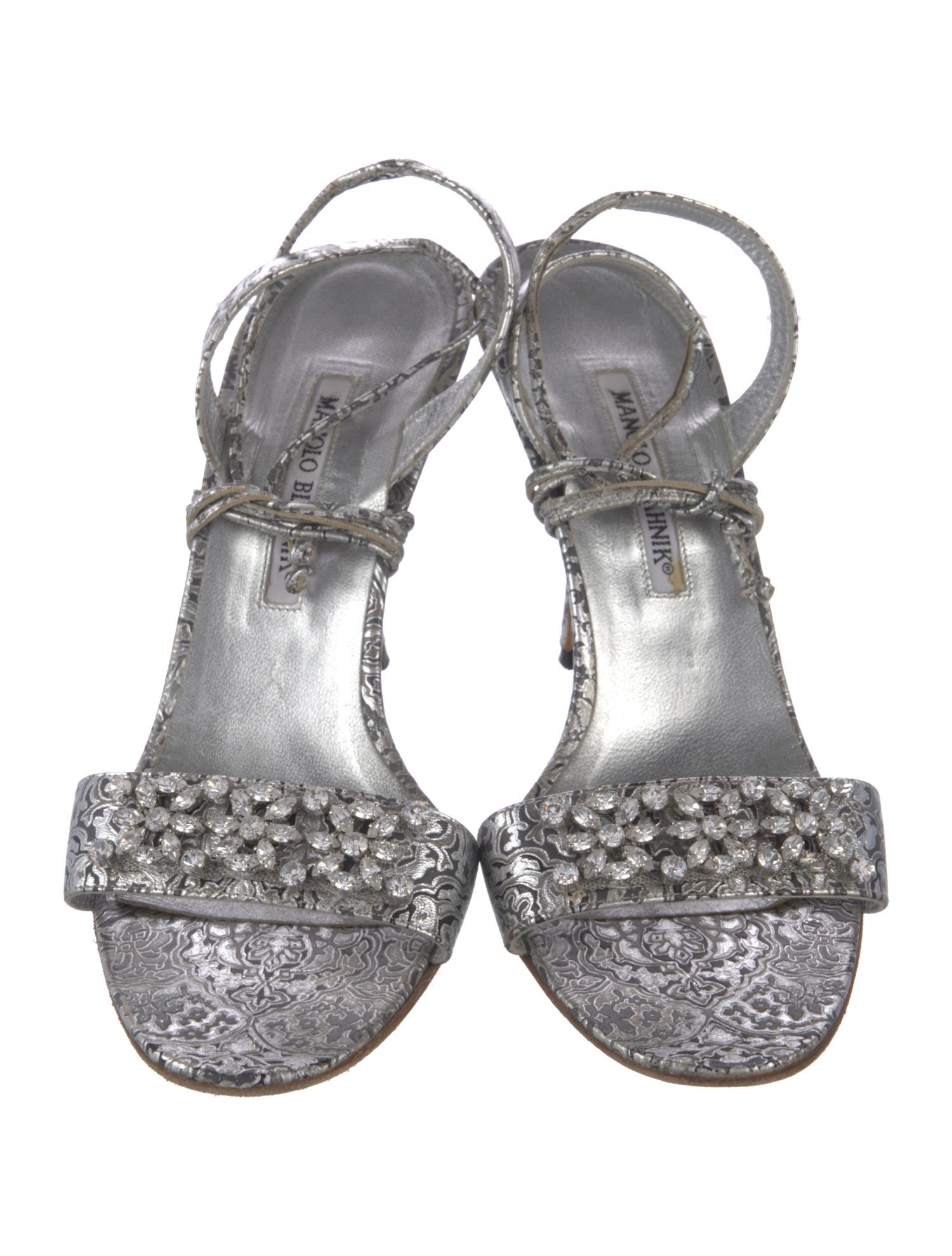 Manolo Blahnik Leather Crystal Embellishments Sandals