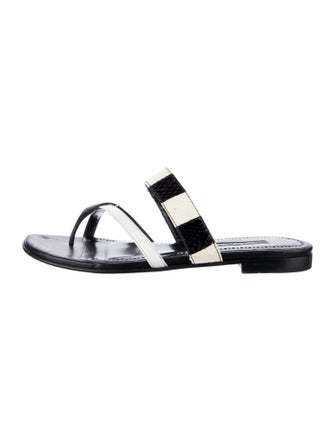 Manolo Blahnik Leather Printed Slides