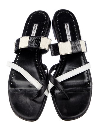 Manolo Blahnik Leather Printed Slides