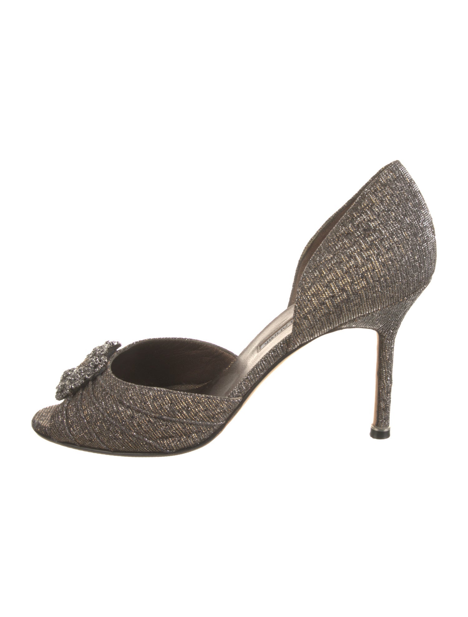 Manolo Blahnik Canvas Glitter Accents D'Orsay Pumps