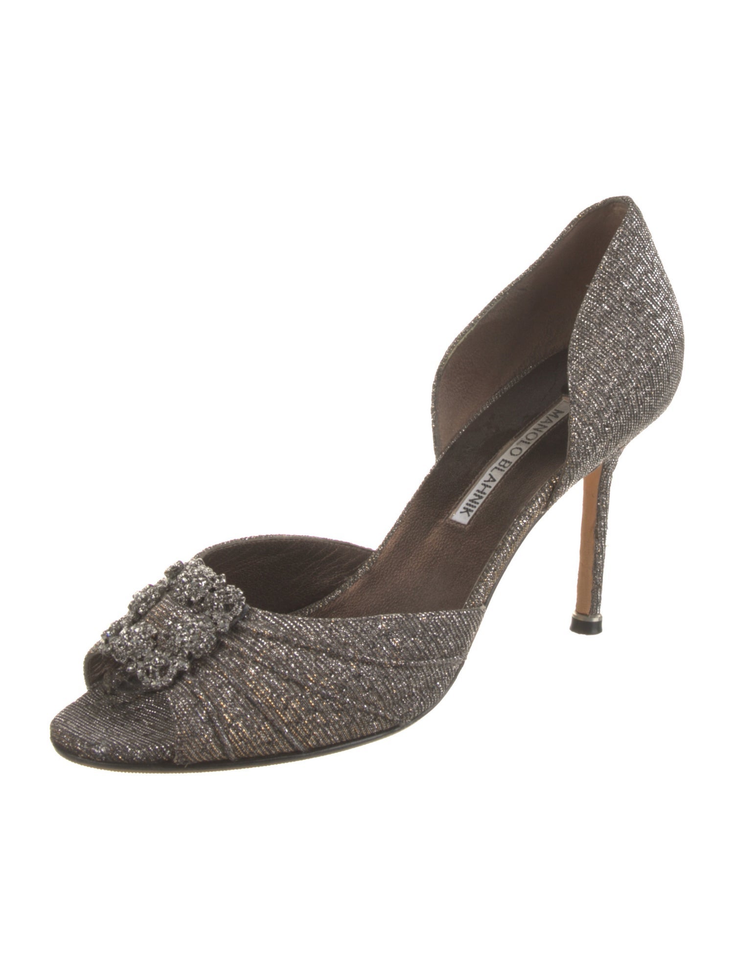 Manolo Blahnik Canvas Glitter Accents D'Orsay Pumps