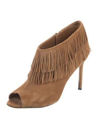 Manolo Blahnik Suede Fringe Trim Accent Pumps