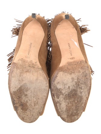 Manolo Blahnik Suede Fringe Trim Accent Pumps