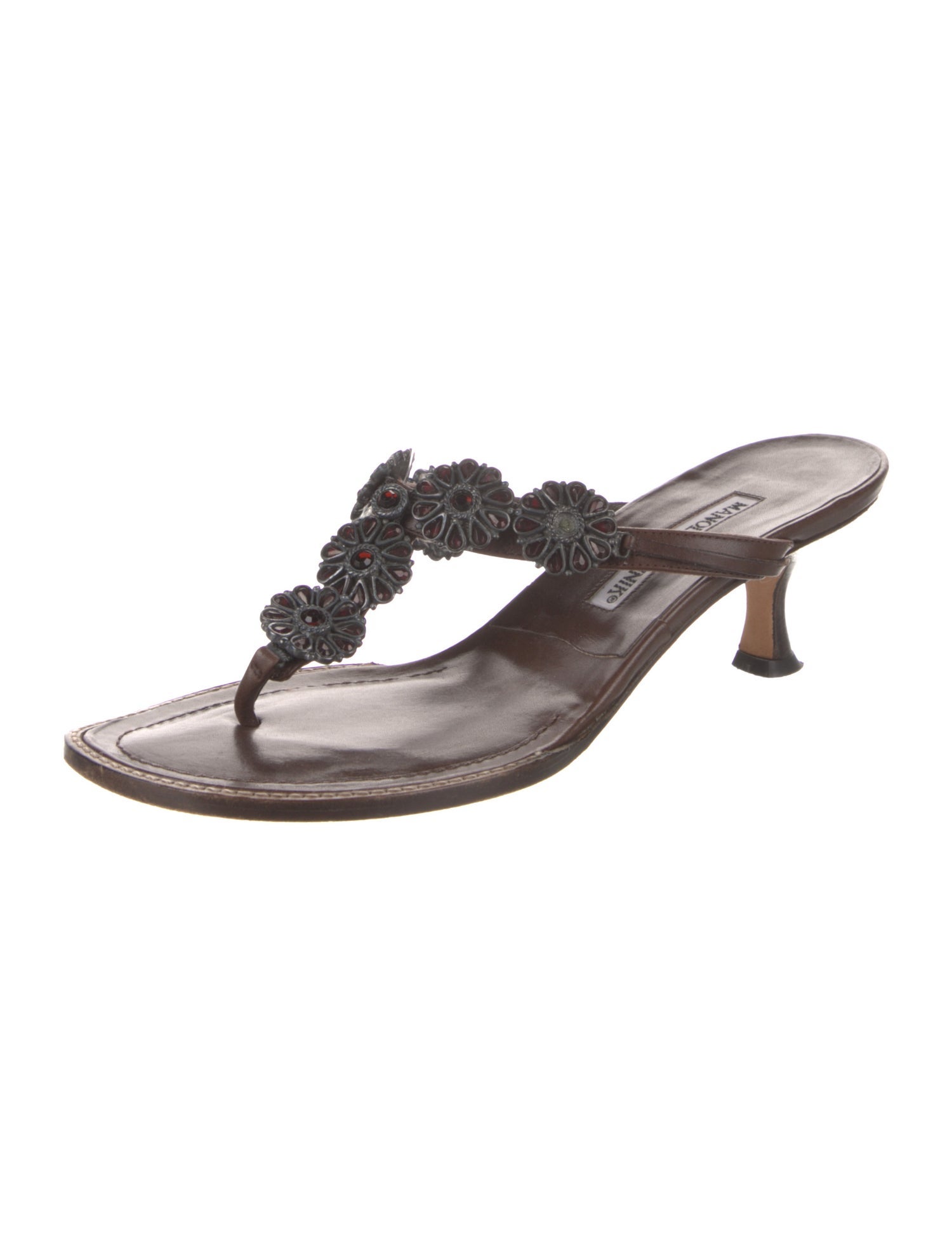 Manolo Blahnik Leather Chain-Link Accents Slides