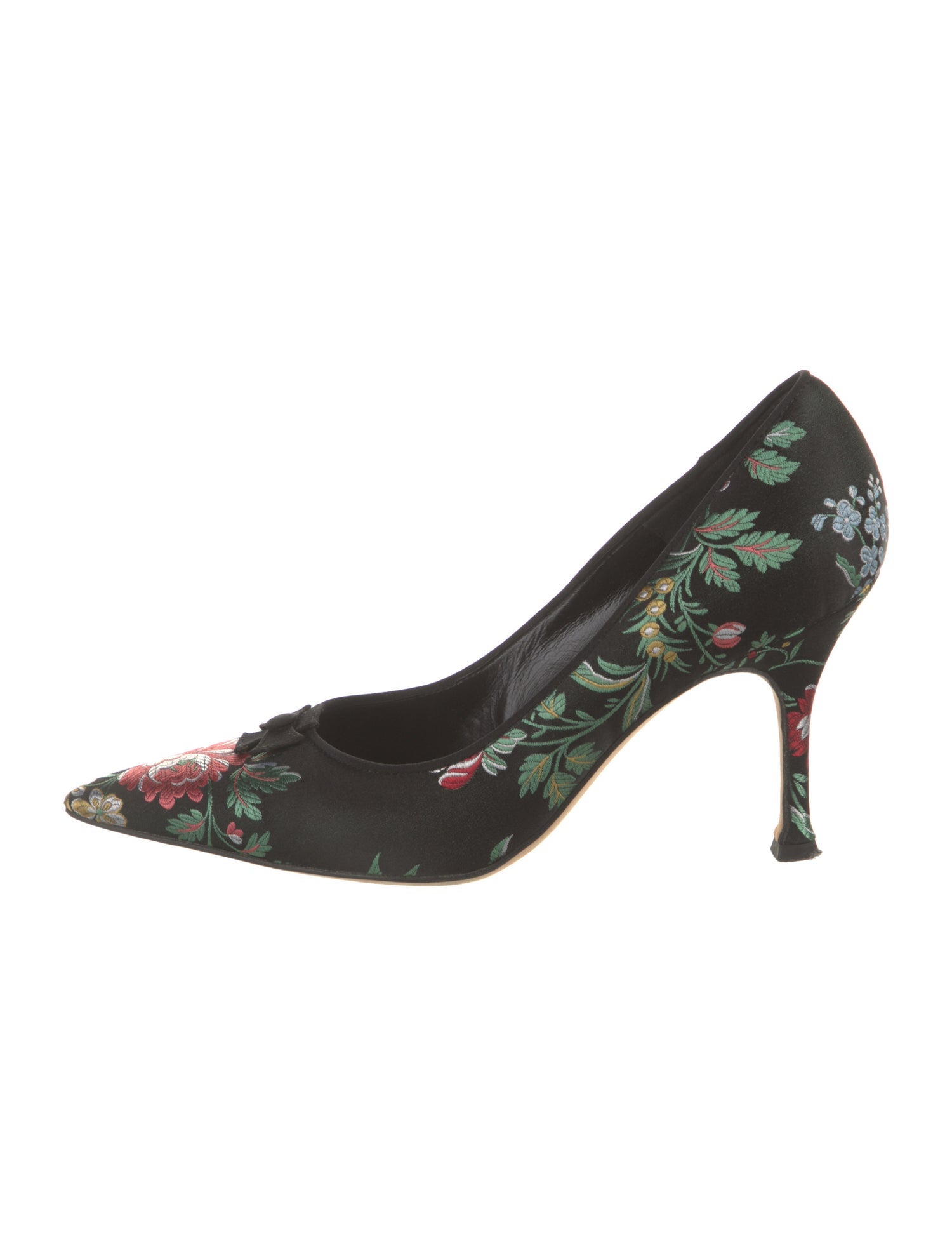 Manolo Blahnik Satin Floral Print Pumps
