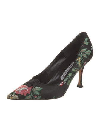 Manolo Blahnik Satin Floral Print Pumps
