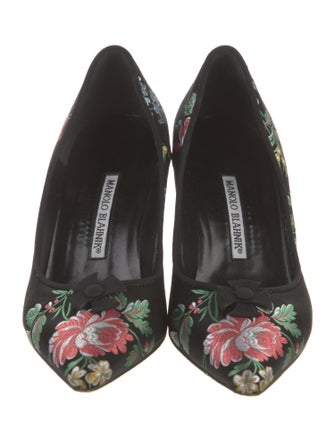 Manolo Blahnik Satin Floral Print Pumps