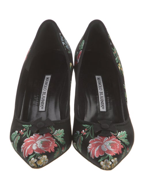 Manolo Blahnik Satin Floral Print Pumps