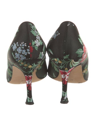 Manolo Blahnik Satin Floral Print Pumps