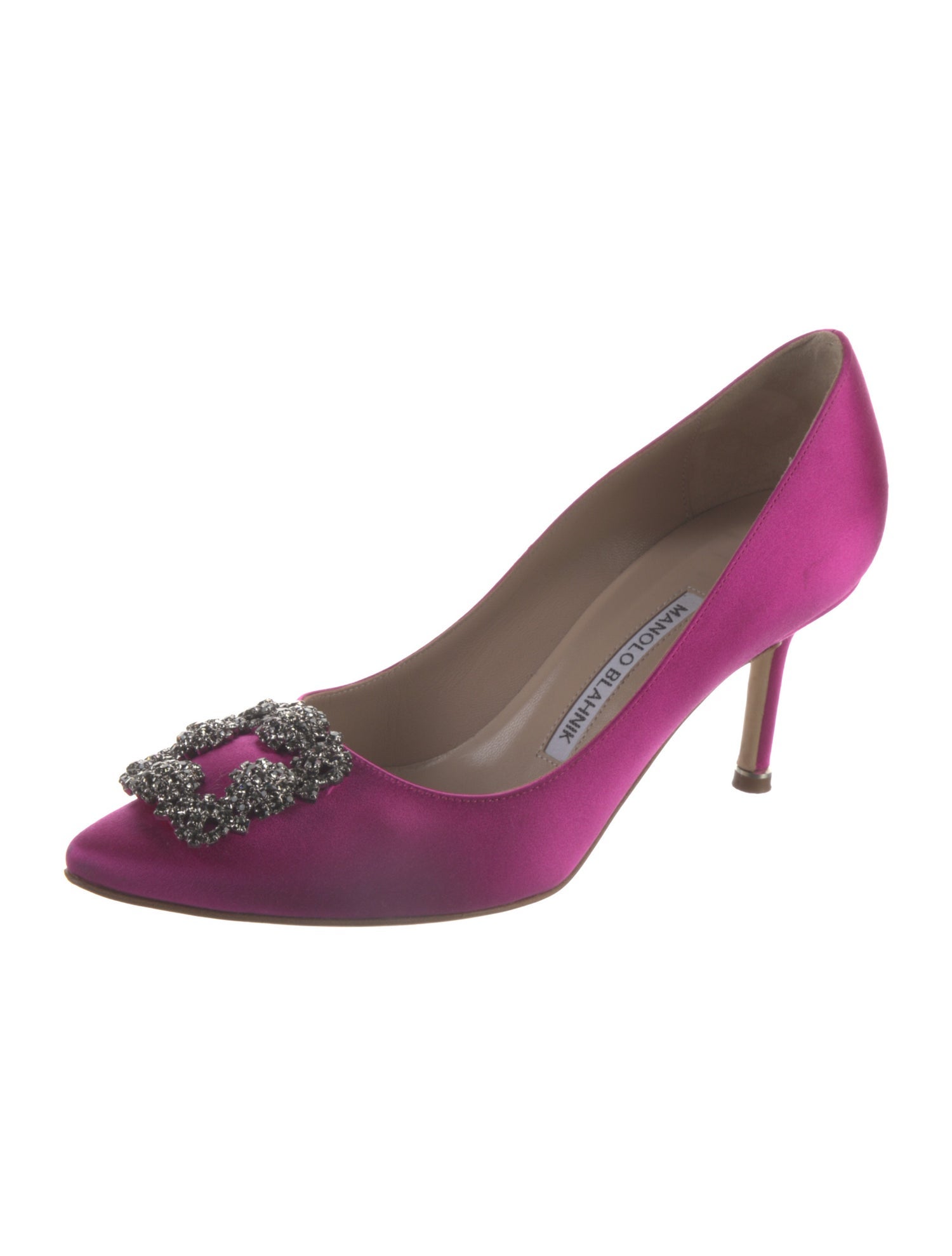 Manolo Blahnik Satin Crystal Embellishments Pumps
