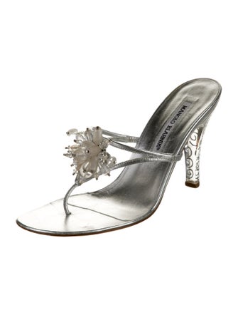 Manolo Blahnik Leather Beaded Accents Slides