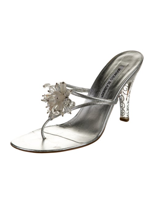 Manolo Blahnik Leather Beaded Accents Slides
