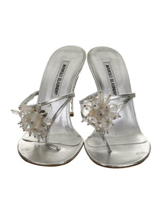 Manolo Blahnik Leather Beaded Accents Slides