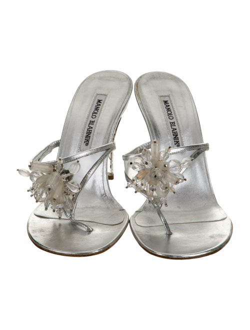 Manolo Blahnik Leather Beaded Accents Slides