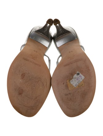 Manolo Blahnik Leather Beaded Accents Slides