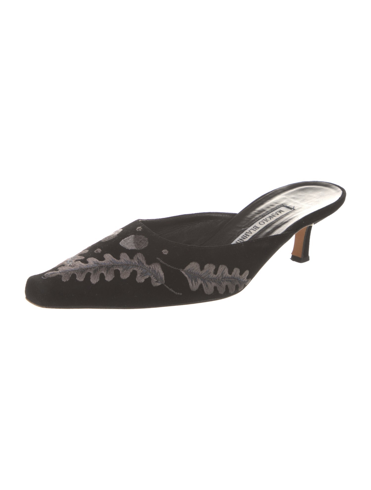 Manolo Blahnik Suede Graphic Print Mules