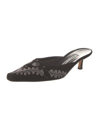 Manolo Blahnik Suede Graphic Print Mules