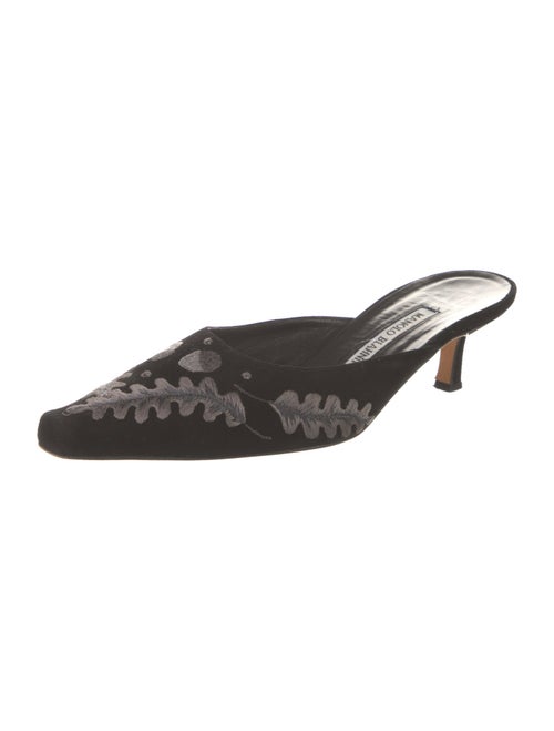 Manolo Blahnik Suede Graphic Print Mules