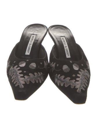 Manolo Blahnik Suede Graphic Print Mules