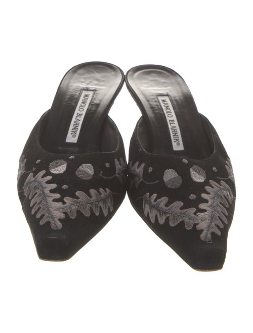 Manolo Blahnik Suede Graphic Print Mules