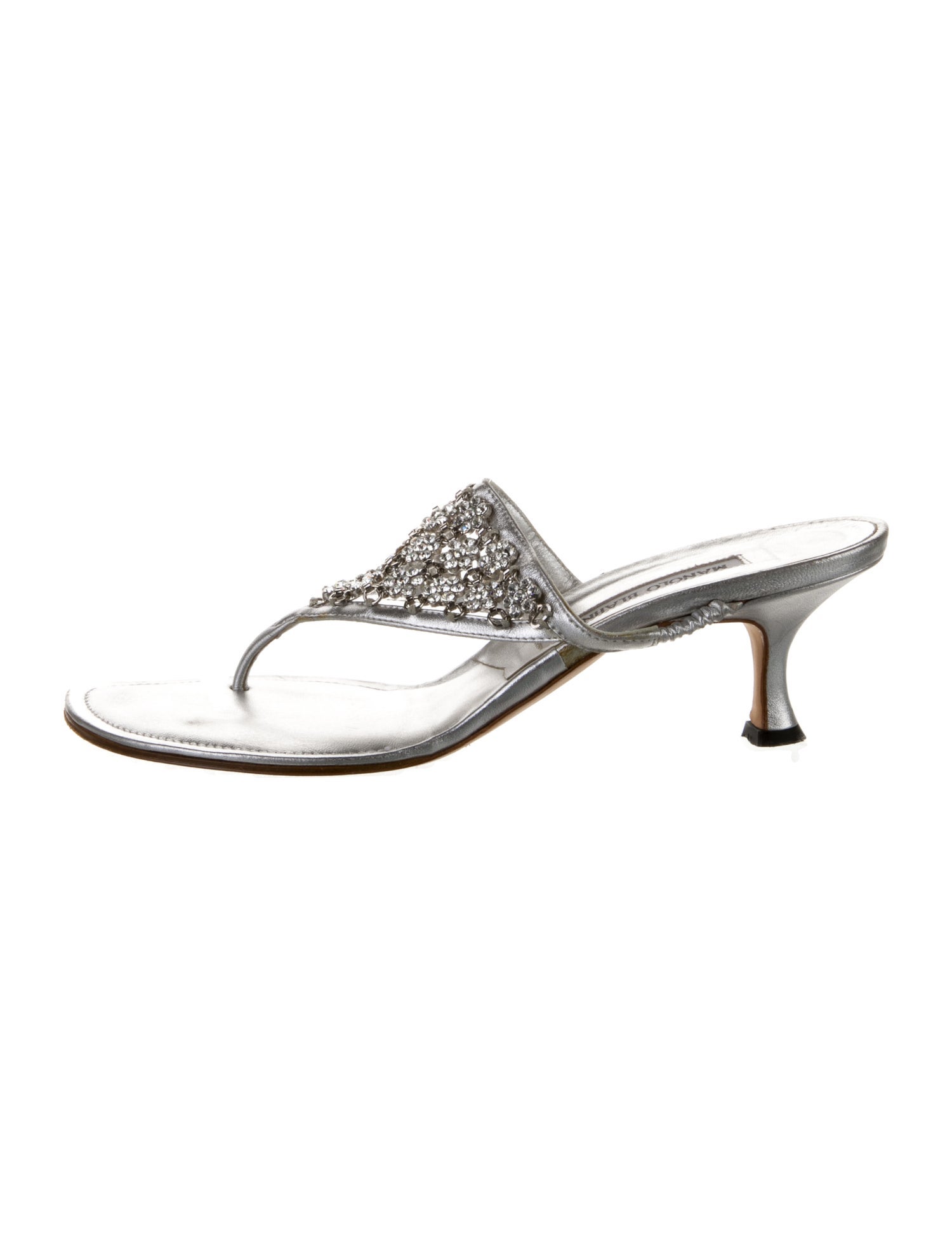 Manolo Blahnik Leather Crystal Embellishments Slides