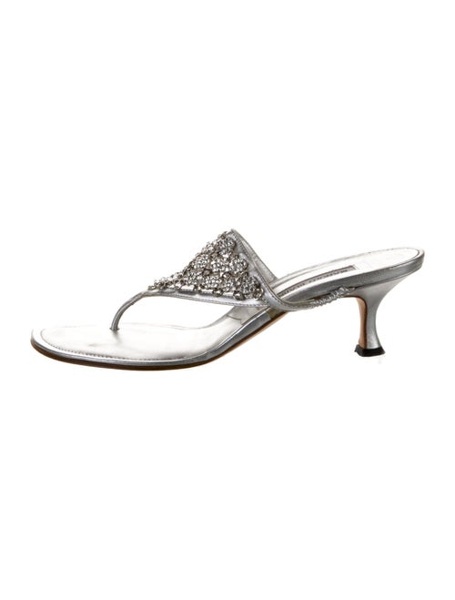 Manolo Blahnik Leather Crystal Embellishments Slides
