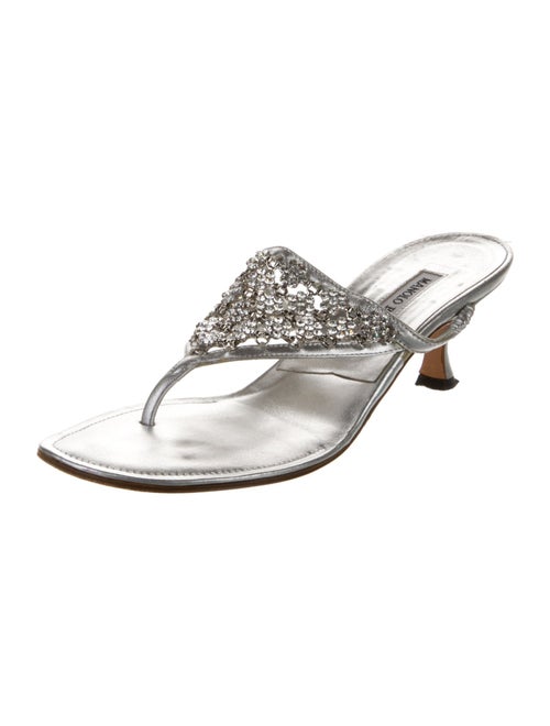 Manolo Blahnik Leather Crystal Embellishments Slides