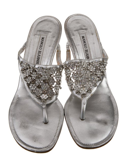 Manolo Blahnik Leather Crystal Embellishments Slides
