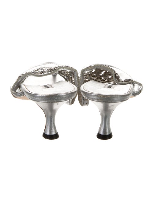 Manolo Blahnik Leather Crystal Embellishments Slides