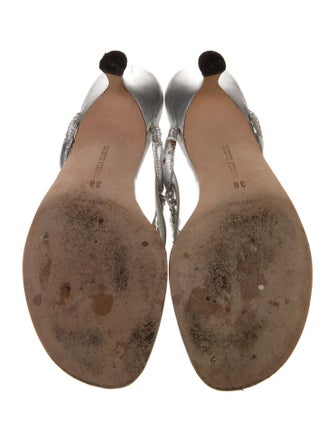 Manolo Blahnik Leather Crystal Embellishments Slides