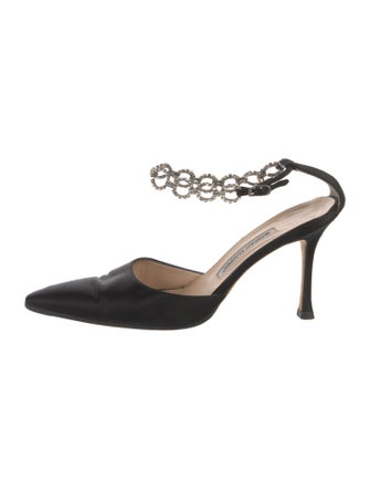 Manolo Blahnik Satin Crystal Embellishments Mules