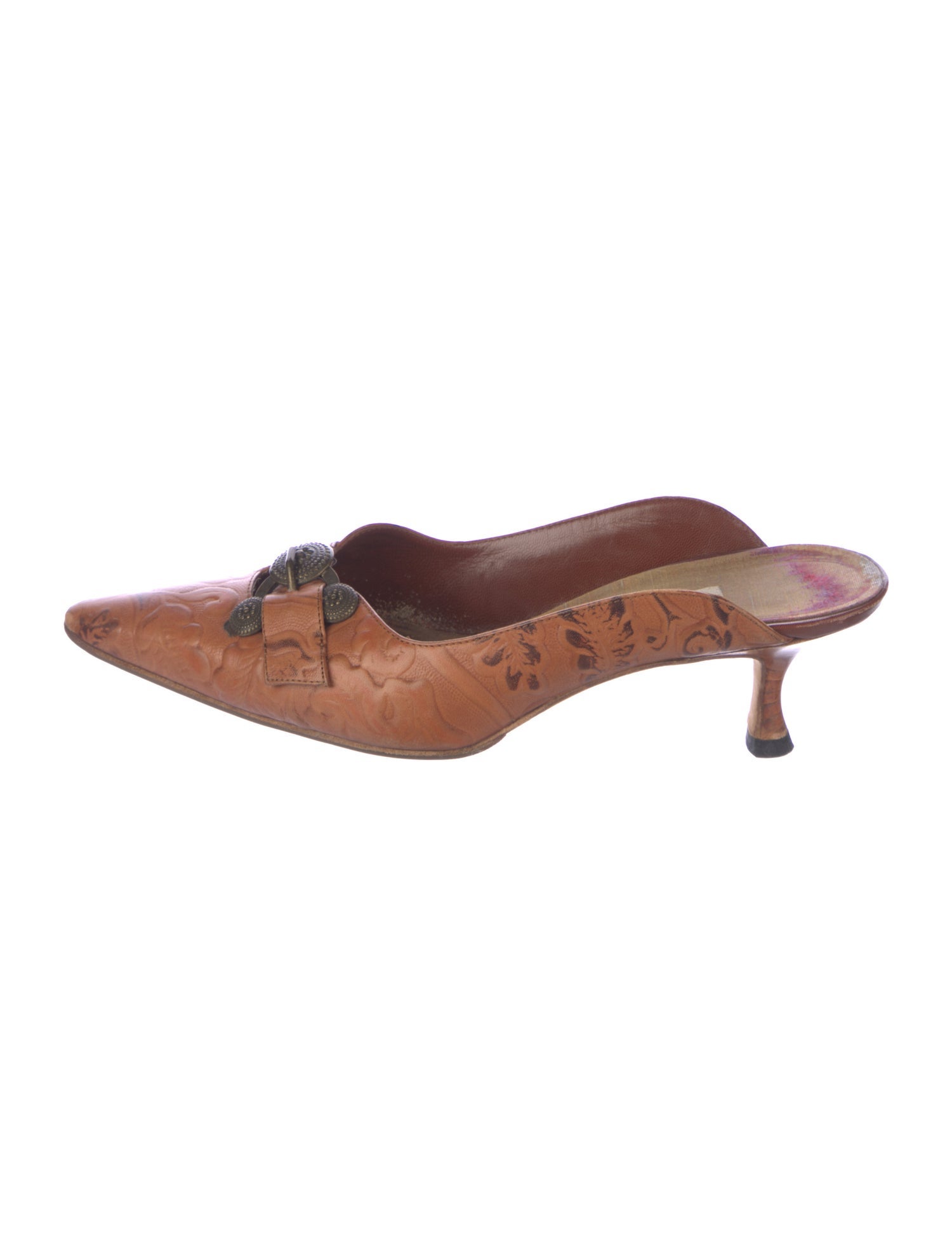 Manolo Blahnik Leather Graphic Print Mules