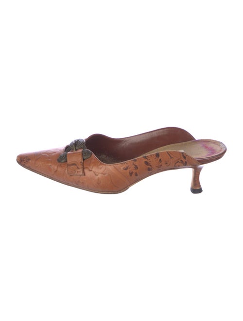 Manolo Blahnik Leather Graphic Print Mules